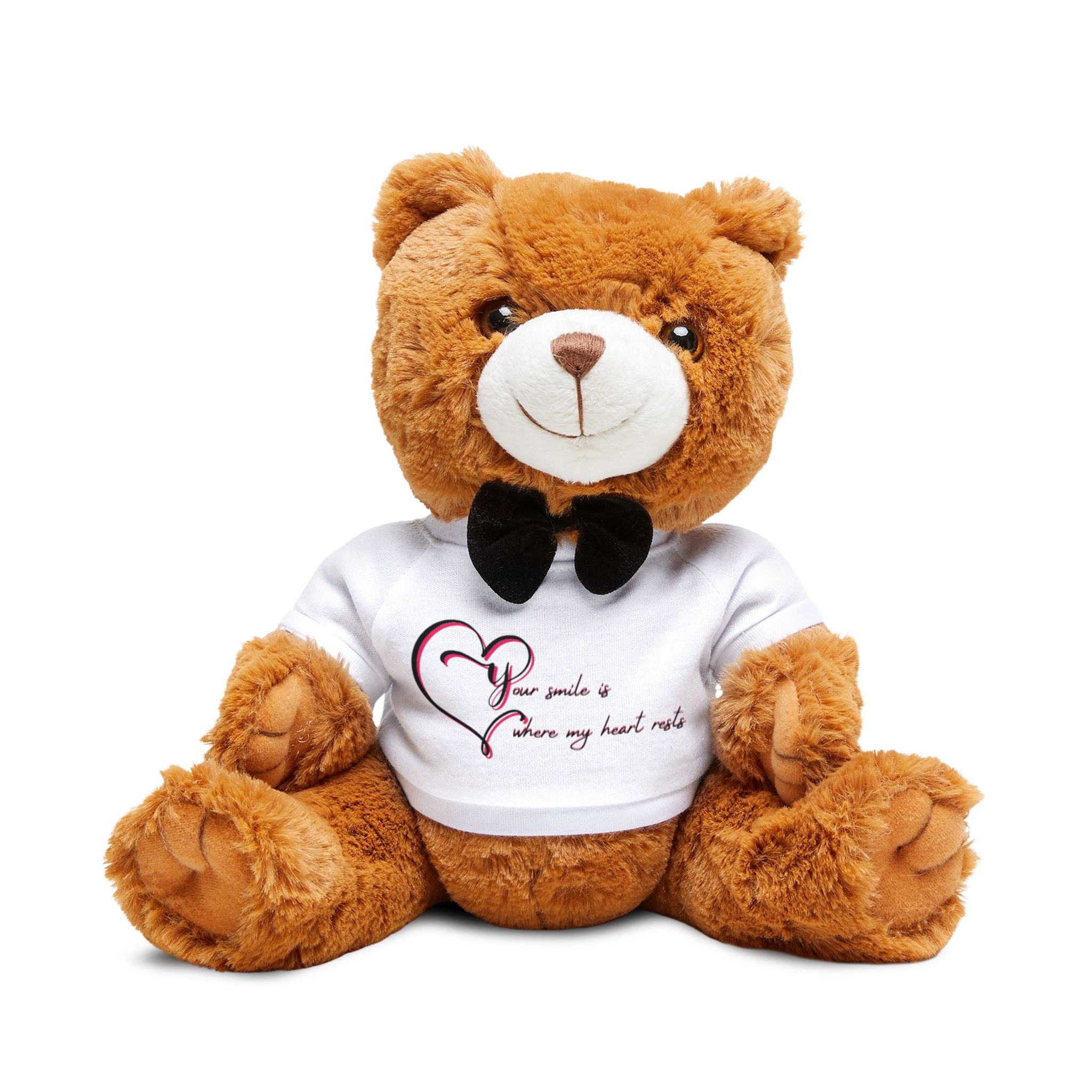 Brown Plush Teddy Bear with Heart Tee — Romantic Gift for Kids & Loved Ones
